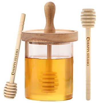 HAPPI STUDIO Honey Pot Set - Airtight 13 Oz Glass Jar