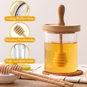 HAPPI STUDIO Honey Pot Set - Airtight 13 Oz Glass Jar