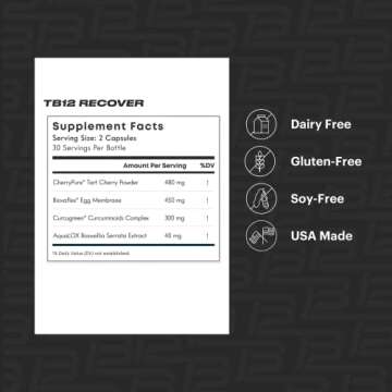 TB12 Recover - Premium Natural Recovery Supplement with Tart Cherry, Egg Membrane, Curcumin, and Boswellia to Support Muscle Recovery, Joint Mobility, and a Healthy Inflammatory Response