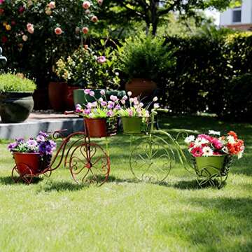 WAROOM Bicycle Plant Stand Flower Pot Holder Display Rack Metal Bike Frame Decorative Indoor Outdoor Garden Yard Planter