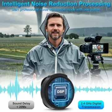 Wireless Microphone for iPhone/Android/Camera, USB C Microphone with Noise Cancellation, 16hors Battery Life Magnetic Mic, Tiny Microphone for Video Recording、Streaming.