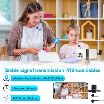 Wireless Microphone for iPhone/Android/Camera, USB C Microphone with Noise Cancellation, 16hors Battery Life Magnetic Mic, Tiny Microphone for Video Recording、Streaming.