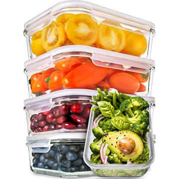 PrepNaturals 5 Pack 30 Oz Glass Meal Prep Containers - Dishwasher Microwave Freezer Oven Safe - Glas...