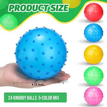 Jerify 24 Pieces Knobby Balls Spiky Bounce Large Bouncy Ball Bulk Inflatable Sensory Soft Massage St...