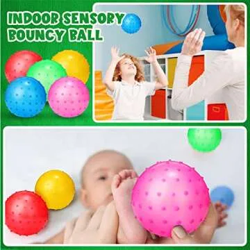 Jerify 24 Pieces Knobby Balls Spiky Bounce Large Bouncy Ball Bulk Inflatable Sensory Soft Massage Stress Plastic Toy for School Party Play Outdoor Indoor