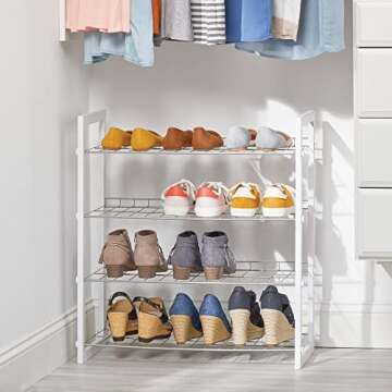 mDesign Wood and Metal 4 Tier Shoe and Boot Storage Organizer Rack Tower - Space-Saving, Vertical St...