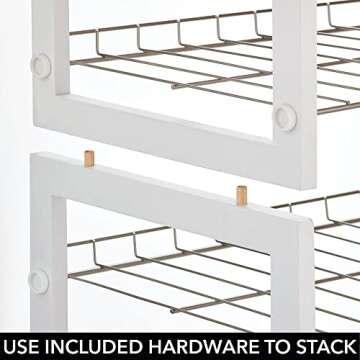 mDesign Wood and Metal 4 Tier Shoe and Boot Storage Organizer Rack Tower - Space-Saving, Vertical Storage - Closet, Entryway, Mudroom, Bedroom, Garage - White/Satin