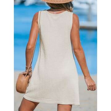 CUPSHE Women's Sleeveless Swimsuit Coverup Waffle Knit Swimwear Beach Cover Ups Twisted Mini Dress B...