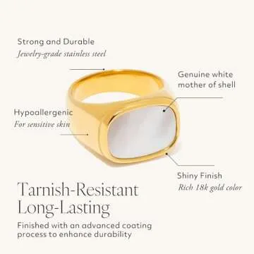 Stunning Gold Chunky Signet Ring with Pearl Shell