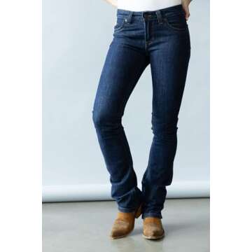 Kimes Ranch Women's Betty Western Style Bootcut Mid-Rise Straight Fit Durable Shape-Saving Dark Blue...
