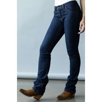 Kimes Ranch Women's Betty Western Style Bootcut Mid-Rise Straight Fit Durable Shape-Saving Dark Blue Riding Jeans, 00-34