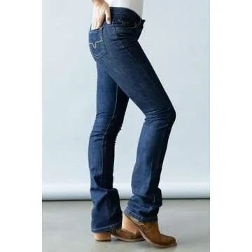 Kimes Ranch Women's Betty Western Style Bootcut Mid-Rise Straight Fit Durable Shape-Saving Dark Blue Riding Jeans, 00-34