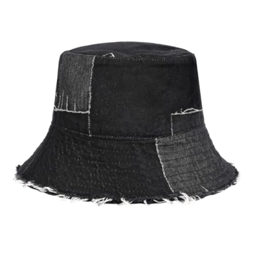 MILAKOO Vintage Punk Patchwork Denim Cap - Black Washed Jean Hat
