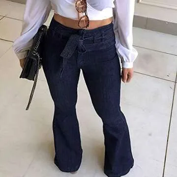 Pantete Womens High Waisted Bell Bottom Jeans Denim High Rise Flare Jean Pants with Belt