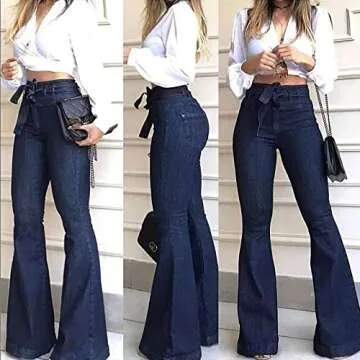 Pantete Womens High Waisted Bell Bottom Jeans Denim High Rise Flare Jean Pants with Belt