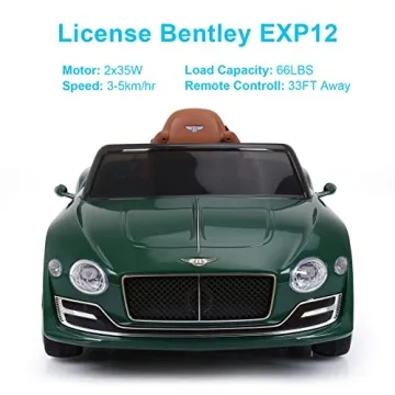 SEHOMY Kids Ride on car with Remote Control 12V, Bentley Style Electric Car Kids Battery Powered Motorized Vehicles with Seat, 2 Speed, LED Lights, MP3, Music, Horn, TF Card, USB Port, Green