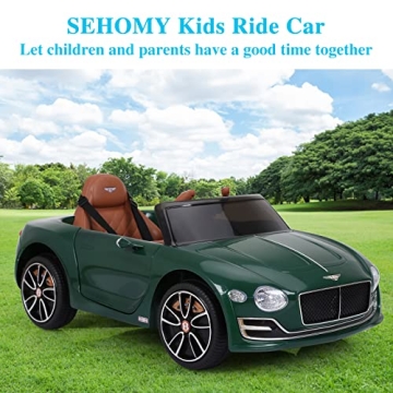 SEHOMY Kids Ride on car with Remote Control 12V, Bentley Style Electric Car Kids Battery Powered Motorized Vehicles with Seat, 2 Speed, LED Lights, MP3, Music, Horn, TF Card, USB Port, Green