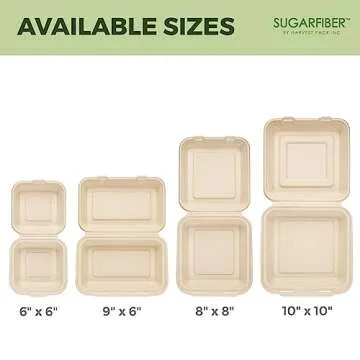 [50 COUNT]Sugarfiber by Harvest Pack 9 X 6" Compostable Clamshell Food Containers, Heavy-Duty Hinged Container, Disposable Bagasse Eco-Friendly Natural Takeout to go Box, Made from Sugarcane Plant
