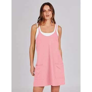 ANRABESS Women Summer Mini Romper Dress Workout Tennis Active Sports Athletic Outfits Built in Shorts Trendy Vacation Pink Medium