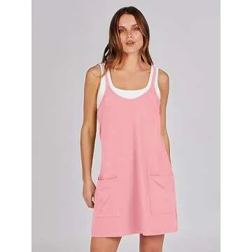 ANRABESS Women Summer Mini Romper Dress Workout Tennis Active Sports Athletic Outfits Built in Shorts Trendy Vacation Pink Medium