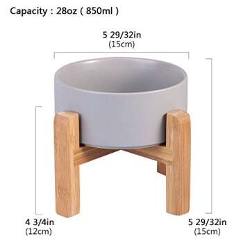 Ceramic Elevated Raised Cat Bowl with Wood Stand No Spill Pet Food Water Feeder Cats Small Dogs