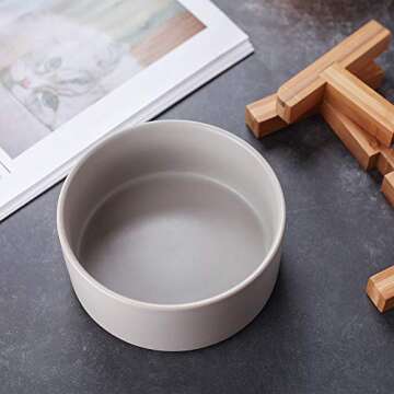 Ceramic Elevated Raised Cat Bowl with Wood Stand No Spill Pet Food Water Feeder Cats Small Dogs