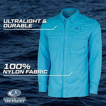 Mossy Oak Long Sleeve Fishing Shirts for Men, Quick Dry with UPF Sun Protection, Blue Horizon, Small