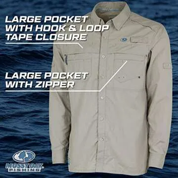 Mossy Oak Long Sleeve Fishing Shirts for Men, Quick Dry with UPF Sun Protection, Blue Horizon, Small