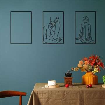 3 Pcs Wall Art Decor Modern Minimalist Wall Decor Abstract Metal Wall Art Large Rustic Wall Sculptures Single Line Minimalist Decor Hanging Women's Body Outline Decor for Bedroom Living Room (Black)