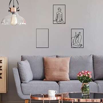 3 Pcs Wall Art Decor Modern Minimalist Wall Decor Abstract Metal Wall Art Large Rustic Wall Sculptures Single Line Minimalist Decor Hanging Women's Body Outline Decor for Bedroom Living Room (Black)