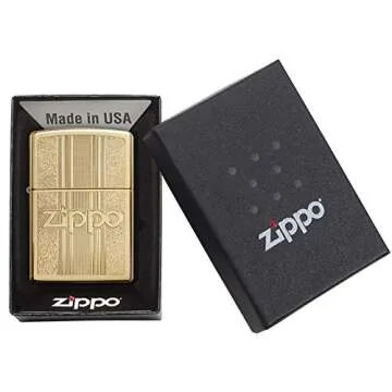 Zippo and Pattern Design High Polish Brass Pocket Lighter, One Size