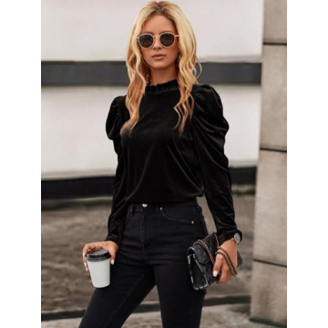Floerns Velvet Puff Sleeve Blouse for Stylish Elegance