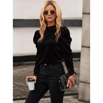 Floerns Velvet Puff Sleeve Blouse for Stylish Elegance