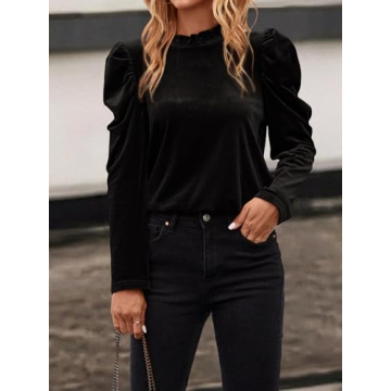 Floerns Velvet Puff Sleeve Blouse for Stylish Elegance