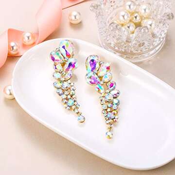 EVER FAITH Women's Austrian Crystal Tear Drop Clip-on Dangle Earrings Iridescent Clear AB Gold-Tone