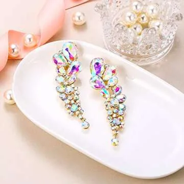 EVER FAITH Women's Austrian Crystal Tear Drop Clip-on Dangle Earrings Iridescent Clear AB Gold-Tone