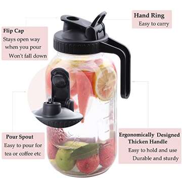Mason Jar Pitcher 64 OZ Wide Mouth Jars With Pour Spout Lids Airtight Leak-proof 2 Quart Glass Pitch...