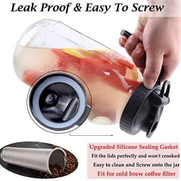 Mason Jar Pitcher 64 OZ Wide Mouth Jars With Pour Spout Lids Airtight Leak-proof 2 Quart Glass Pitcher With Handle For Iced Tea, Milk, Sun Tea, Lemonade,Iced Coffee