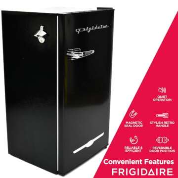 FRIGIDAIRE EFR376-BLACK 3.1 Cu Ft Black Retro Bar Fridge with Side Bottle Opener