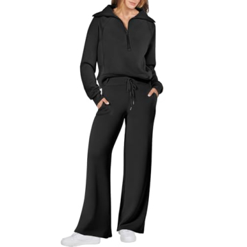 ANRABESS Women 2 Piece Outfits Sweatsuit Oversized Sweatshirt Sweatpants Tracksuit Sweat Lounge Matching Set 2024 Fall Trendy Black Large