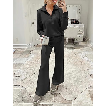 ANRABESS Women 2 Piece Outfits Sweatsuit Oversized Sweatshirt Sweatpants Tracksuit Sweat Lounge Matching Set 2024 Fall Trendy Black Large