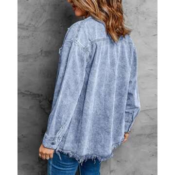Vetinee Women Jackets Oversized Boyfriend Roadnight Blue Denim Shacket