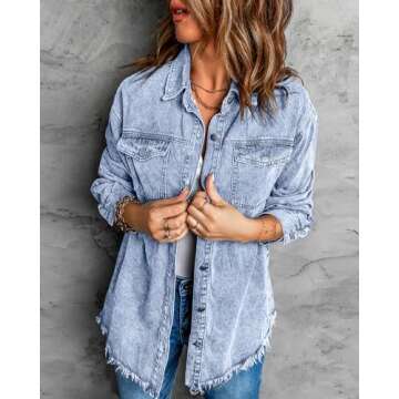 Vetinee Oversized Denim Jacket for Women with Pockets