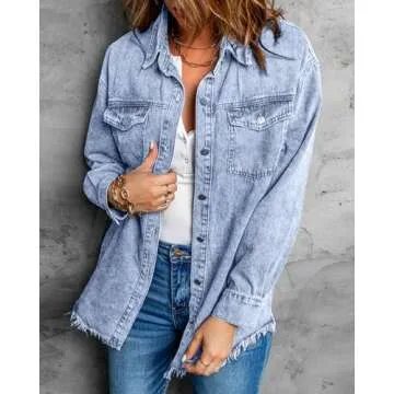 Vetinee Oversized Denim Jacket for Women with Pockets