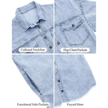 Vetinee Oversized Denim Jacket for Women with Pockets