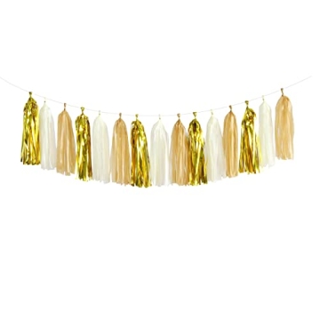 Panduola 15pcs DIY Tassel Garland - Vibrant White Gold Champagne Party Decorations