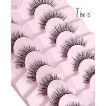 Onlyall Natural Lashes Wispy False Eyelashes - 7 Pairs D-K06