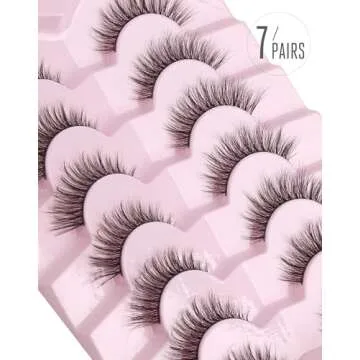 Onlyall Natural Lashes Wispy False Eyelashes - 7 Pairs D-K06