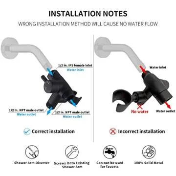 G-Promise Solid Metal Shower Arm Diverter with Holder for Hand Held Showerhead and Fixed Spray Head, G 1/2 3-Way Bathroom Universal Diverter System Replacement Part (Matte Black)
