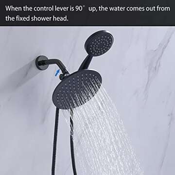 G-Promise Solid Metal Shower Arm Diverter with Holder for Hand Held Showerhead and Fixed Spray Head, G 1/2 3-Way Bathroom Universal Diverter System Replacement Part (Matte Black)
